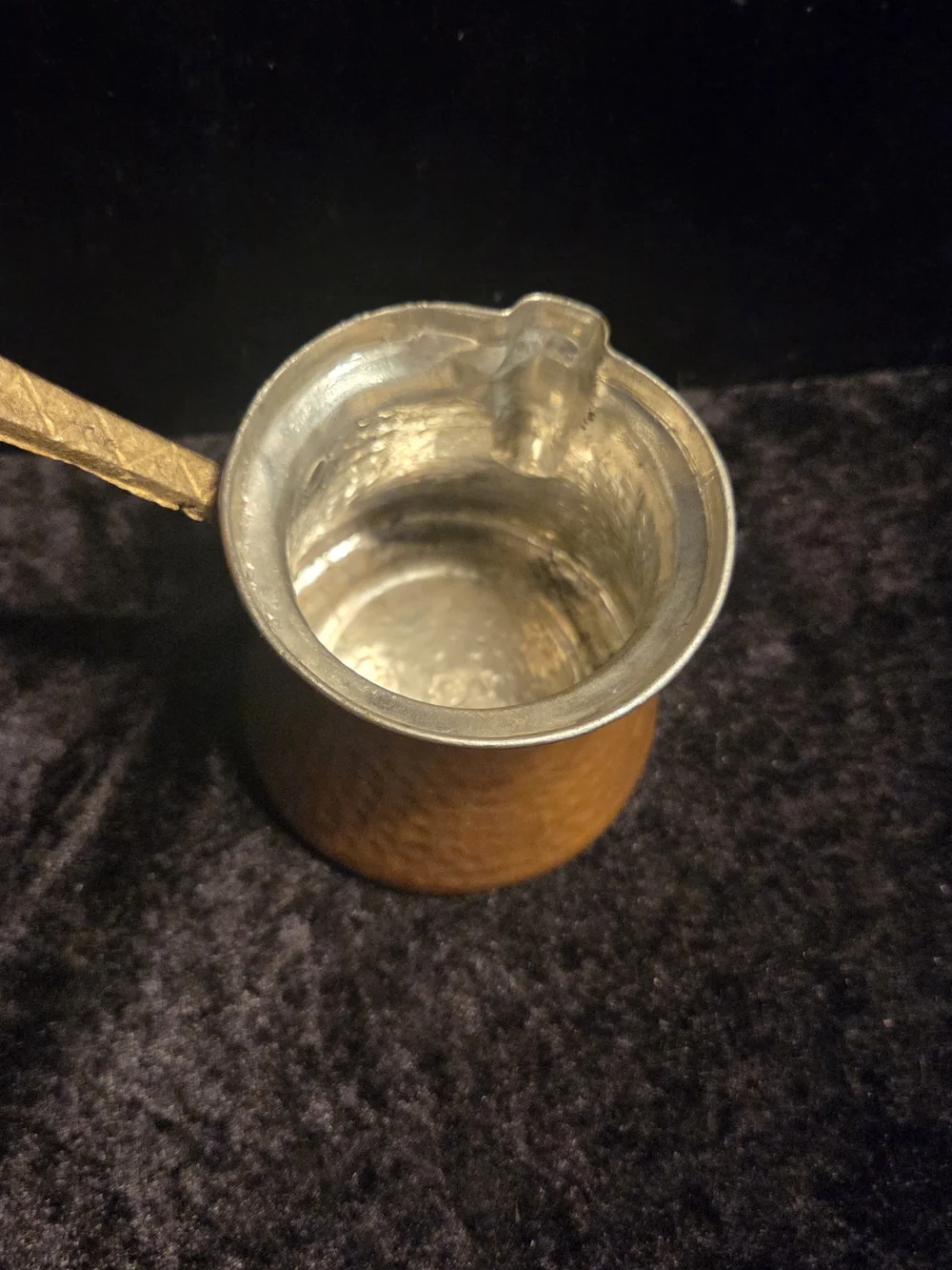 Hand-Hammered Copper Turkish Coffee Pot with Gold-Tone Handle - Brown